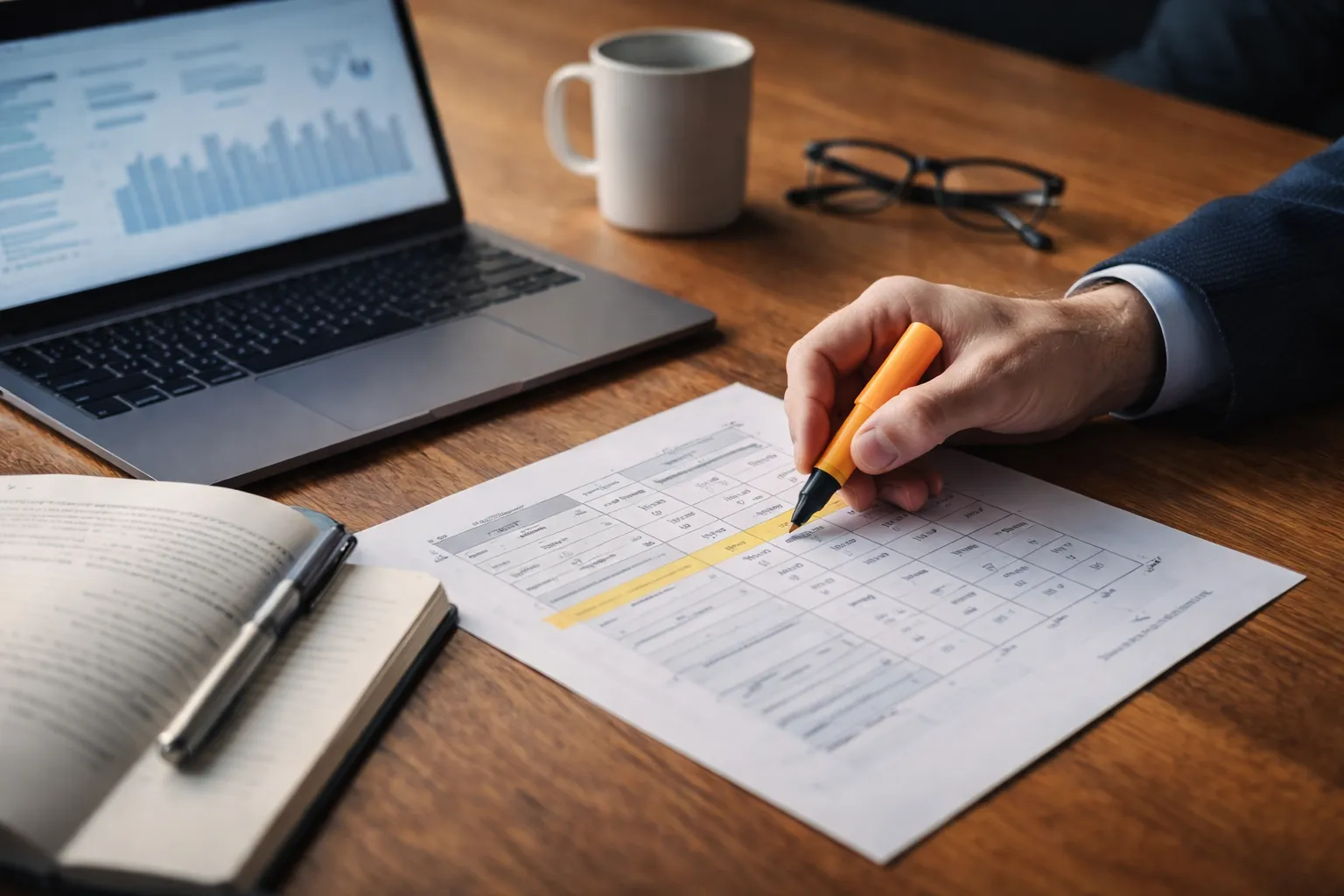 Advisor analyzing vendor options at a working table